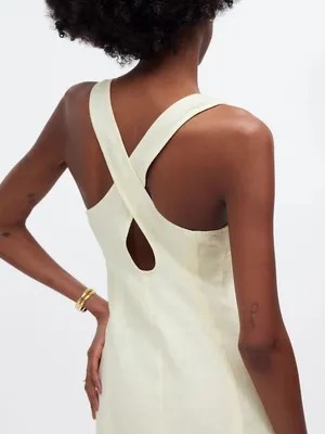 Madewell Cross-Back A-Line Mini Linen Dress in Pale Pineapple Yellow Size 00 thumbnail 5