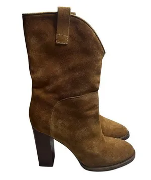 Sigerson Morrison Minimalist Women's Brown Suede Block Heel Boho Western Sz 7 thumbnail 1