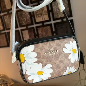 Coach Authentic Signature floral canvas/ smooth leather top zip Crossbody thumbnail 9