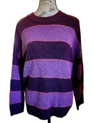 American Eagle Womens Oversized Striped Purple Crew Neck Sweater Size Medium thumbnail 1