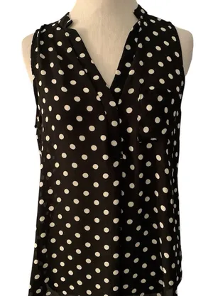 Papermoon Polka Dot V-Neck Sleeveless Blouse in Black & White Size Large thumbnail 1
