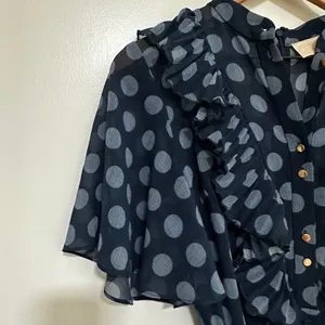 KEEPSAKE THE LABEL |‎ Navy Polka Dot Ruffle Pleated Passion Midi Dress, Size 4 thumbnail 10