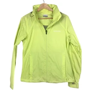 Columbia Bright Neon Yellow Green Packable‎ Lightweight Rain Jacket M thumbnail 1
