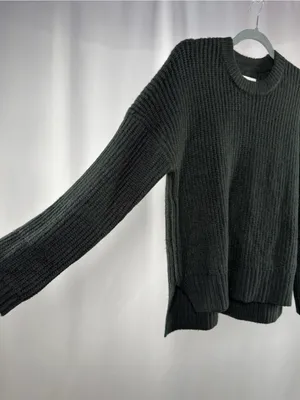 Abercrombie & Fitch Oversized Crewneck Ribbed Side Slit Sweater in Black Size XS thumbnail 2