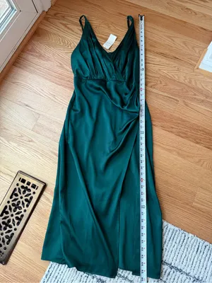 NWT Abercrombie & Fitch Satin Draped Wrap Midi Dress Emerald Green Small Petite thumbnail 10