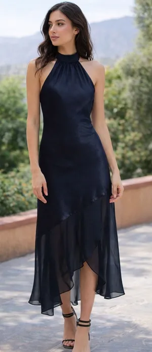 En Saison Hudson Midi Cocktail Wedding Guest Dress in Navy Blue size L NWOT thumbnail 1