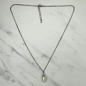 Faux Pearl Rhinestone Pendant Silver Tone Necklace 18-19" ✨ thumbnail 2