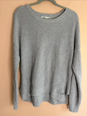 Hollister Light Gray Crewneck Knit Sweater thumbnail 1
