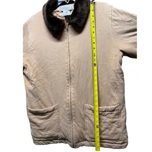 Women's Quilted Barn Jacket Faux Fur Collar Chore Pockets Tan Cotton‎ thumbnail 5
