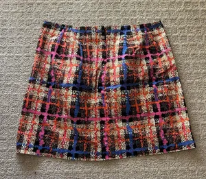 J. Crew Abstract Plaid Print Mini Skirt Womens Size 2 Stretch Colorful Retro Y2K thumbnail 4