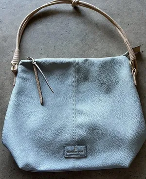 London Fog Travel Bag Houndstooth Brwn Barrel Duffle Leather Light Blue Bag thumbnail 1