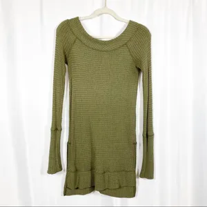 Free People Kate Thermal Long Sleeved Top: Olive Army Camo Green thumbnail 2