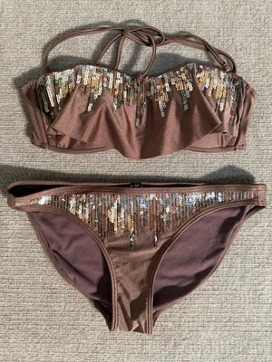 Miss Me Brown Bronze Sequined Bandeau Bikini Set Y2K Glam Swimwear – Small thumbnail 1