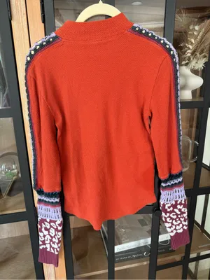 Free People Switch It Up Thermal top patchwork waffleknit crochet mock neck thumbnail 12