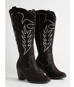 Torrid Tall Shaft Heeled Western Boot Black 6 WW NEW thumbnail 7