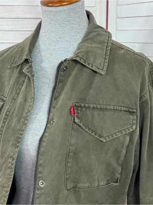 Levi’s Denim Military Utility Anorak Jacket Olive Green Small Full Zip Cotton thumbnail 5