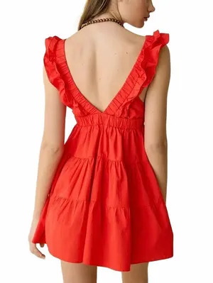Urban Outfitters Kimchi Blue Main Stage Tiered Ruffle Mini Dress Red Small thumbnail 2