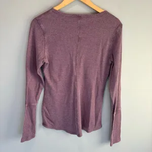 Zyia Active Don't Wake Me Purple Waffle Knit Button Front Henley Top - Large thumbnail 3