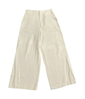 Zara High Waisted Wide Leg Pants SZ M Linen Blend Trousers Casual Everyday thumbnail 1
