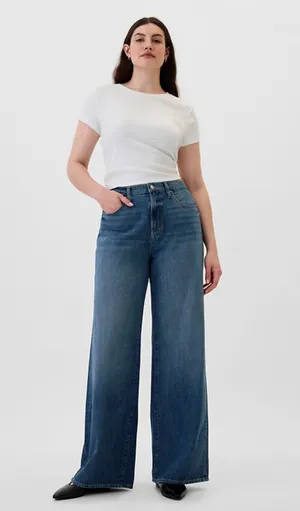 Gap High Rise Wide Leg Jeans Womens Size 10 30R Dark Wash NWT thumbnail 1
