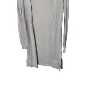 Loft Petites Oatmeal Beige Linen Blend‎ Open Front Mesh Longline Cardigan XXSP thumbnail 3