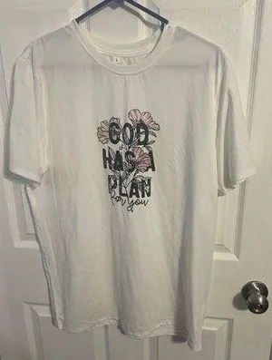 White T Shirt “God Has A Plan For You” Size L New Without Tags thumbnail 1