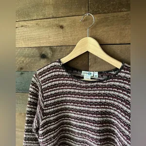 Vintage Paul Harris Designs Textured Maroon Stripe Knit Sweater Size M thumbnail 4