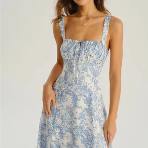 Rihoas Blue Floral Ruched Slip Midi Dress thumbnail 4