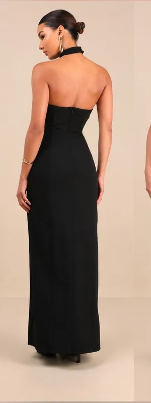 Lulus Seraphina Black Asymmetrical Column Maxi Dress NWT Small $89 thumbnail 1