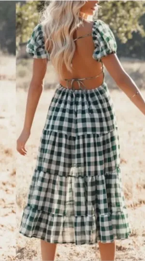 Mable green gingham backless dress thumbnail 1