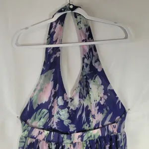 Floral Halter Romper Maxi Dress High Low Built In Shorts Purple Pink Size M thumbnail 10