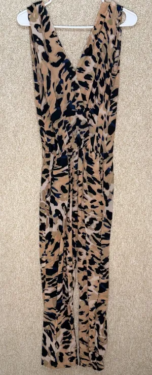 Flawed Karina Grimaldi abstract animal Print culotte jumpsuit elastic waist‎ thumbnail 1