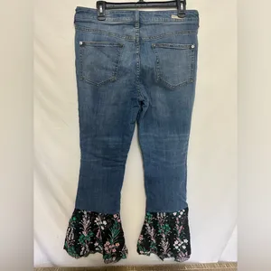 Anthropologie Pilcro and the Letterpress Flare Flounce Floral Hem Jeans Size 30‎ thumbnail 3