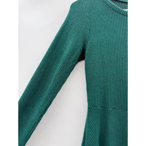 Lulus‎ Hunter Green Ribbed Knit Fit Flare Skater Dress Womens Small Long Sleeve thumbnail 8