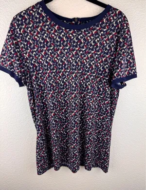 Lauren Ralph Lauren Geometric Print‎ Short Sleeve Zipper Back Blouse Sz LCareer thumbnail 1