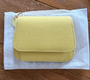 Compact Yellow Pebble Leather Key & Card Holder with Gold Ring thumbnail 1