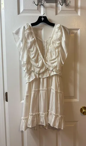 Glam White ruffle mini dress thumbnail 1