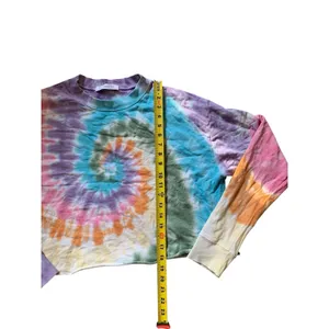 Daydreamer Rainbow Swirl Sweatshirt M Tie Dye Cotton Crop Raw Hem Festival Boho thumbnail 5