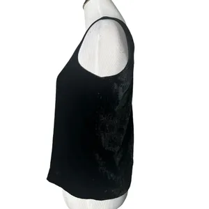 J.Crew 90s Whimsigoth Grunge Scoop Neck Plush Velour Tank‎ Top Shell 0 Black thumbnail 4