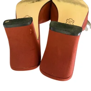 Y2k 90s Minimalist Orange Red Rust Satin Square Toe Chunky Kitten Heel thumbnail 4