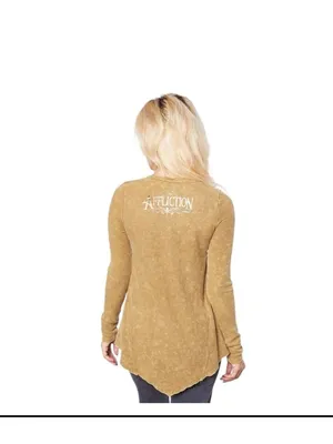 Affliction Long Sleeve Waffle Knit Top Mustard Size L Y2K Casual Punk Neutral thumbnail 9