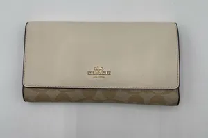 Coach Slim Trifold Wallet In Signature Canvas EUC Logo Designer thumbnail 1