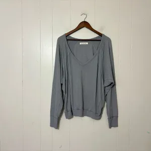 Free People We The Free Santa Clara Thermal Top Gray Oversized M thumbnail 2
