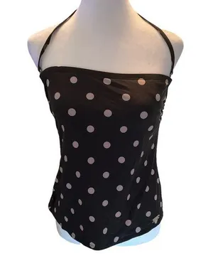 DKNY Swim Bathing Suit Top only Black with Gray Polka dots Loose Fit Small thumbnail 1