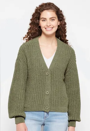 Love Ellie Cropped Button Front Cardigan Green Size XXL thumbnail 1