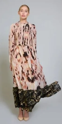 Melloday Smocked Long Sleeve Chiffon Maxi Dress‎ Size XS thumbnail 1