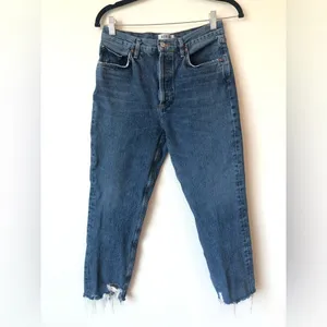 Agolde Riley High Rise Crop Distressed Hem Jeans Size 27 thumbnail 2