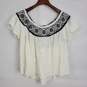 American Eagle Womens Blouse‎ Size Small White Embroidered Flowy Sexy Shoulder thumbnail 1