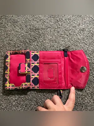 Vera Bradley blue with pink flowers trifold wallet thumbnail 3