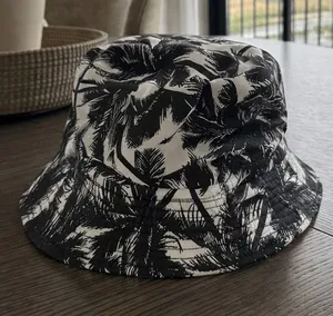 Monochrome Palm Print Bucket Hat Black thumbnail 1